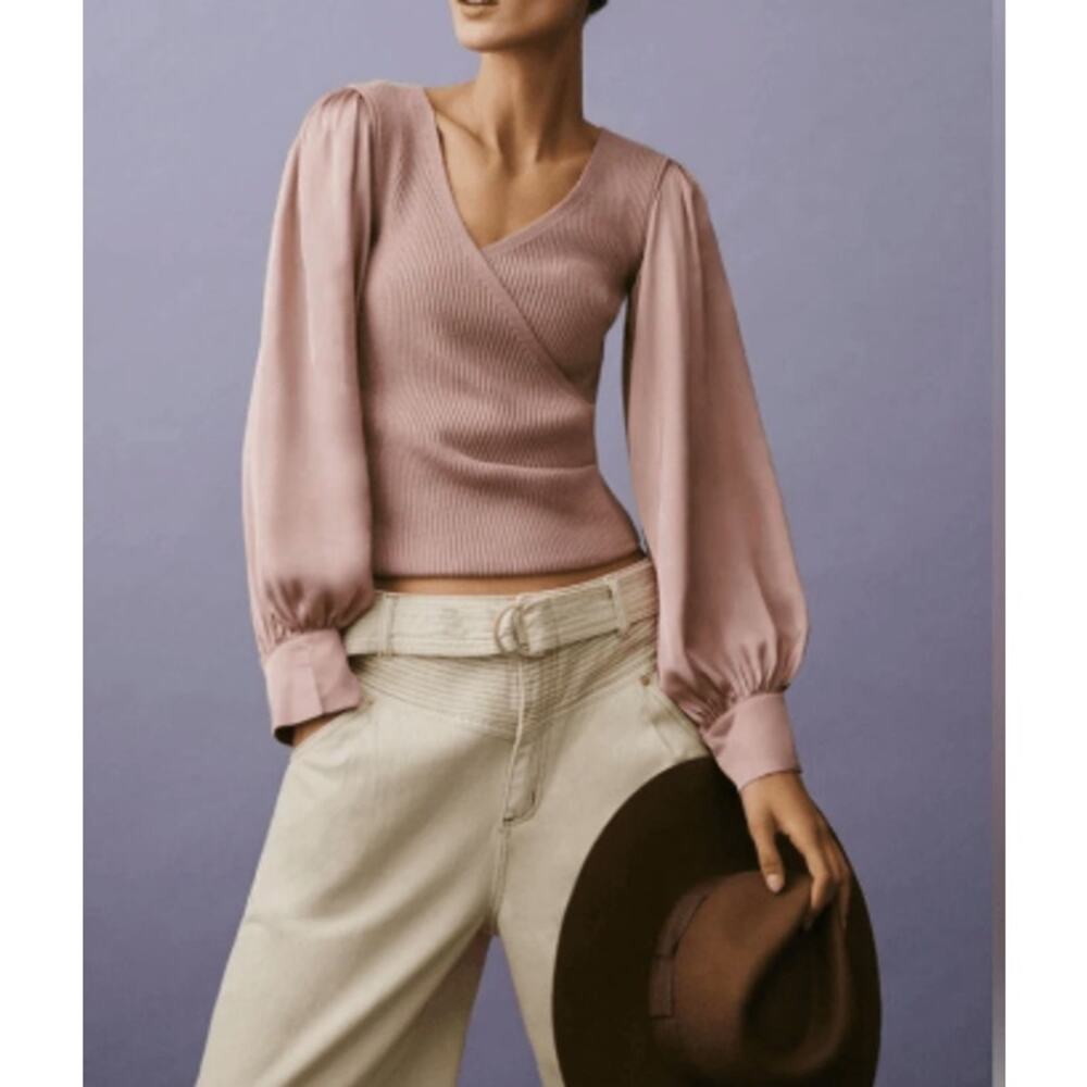 By Anthropologie Twofer Faux Wrap Sweater Mauve Women Size Small